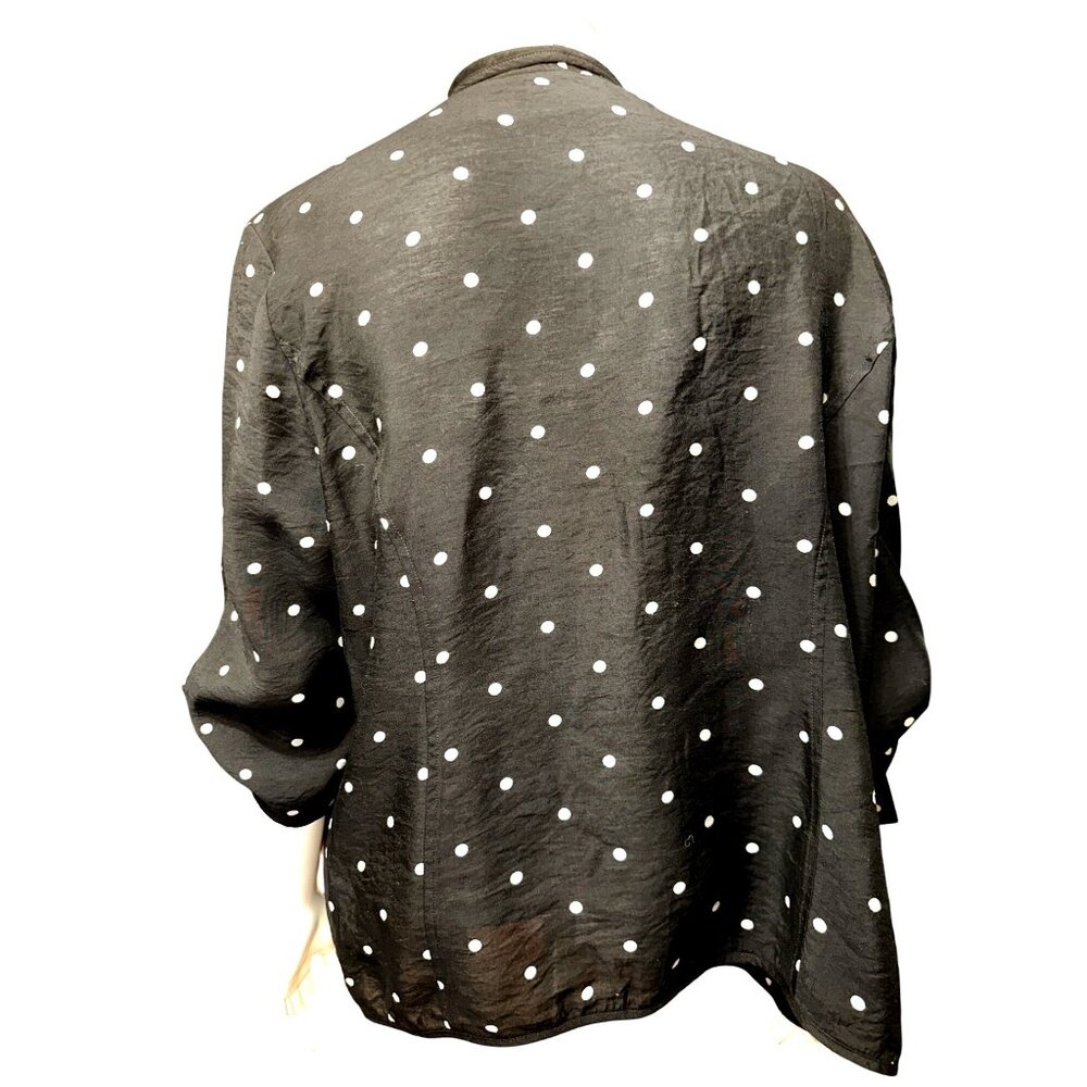 Chicos Black Polka Dot Cardigan Lightweight Open Front Blouse Roll Tab Sleeves - Picture 3 of 12